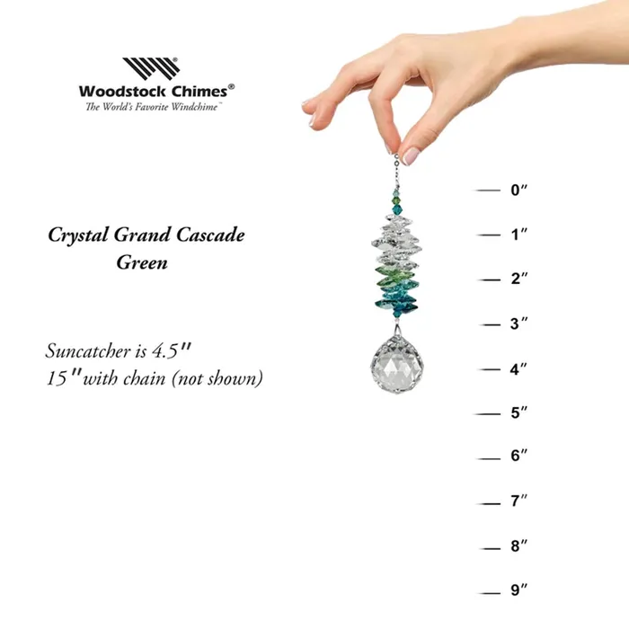 WOODSTOCKCHIMES Woodstock Chimes Green Crystal Grand Cascade Suncatcher Earrings