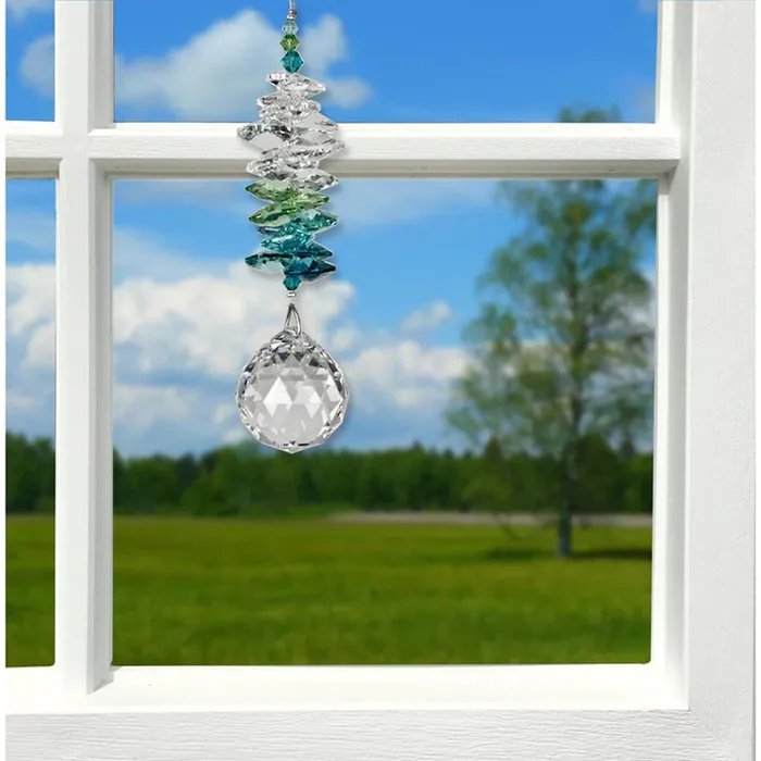 WOODSTOCKCHIMES Woodstock Chimes Green Crystal Grand Cascade Suncatcher Earrings
