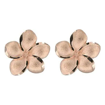 14KT Solid Rose Gold Pika 18mm Plumeria Pierced Earrings Rosa Marianas Earrings