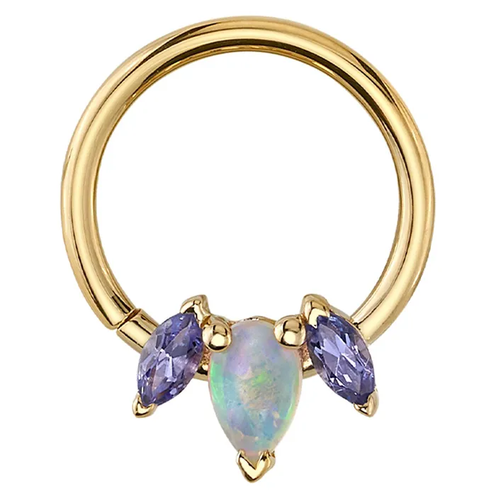 Body Vision BVLA Rings Alana Seam Ring in Gold with Tanzanite Genuine White Opal