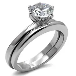 CJ7787OS Wholesale Stainless Steel Solitaire Round Cubic Zirconia Wedding Set Green Rings