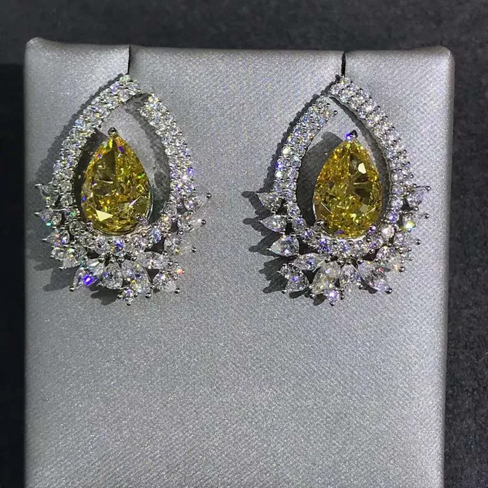 Earrings 4 Carat Pear Cut Floating Halo VVS Moissanite Stud Earrings Leyloon Jewelry