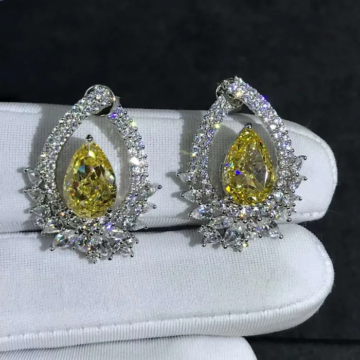 Earrings 4 Carat Pear Cut Floating Halo VVS Moissanite Stud Earrings Leyloon Jewelry