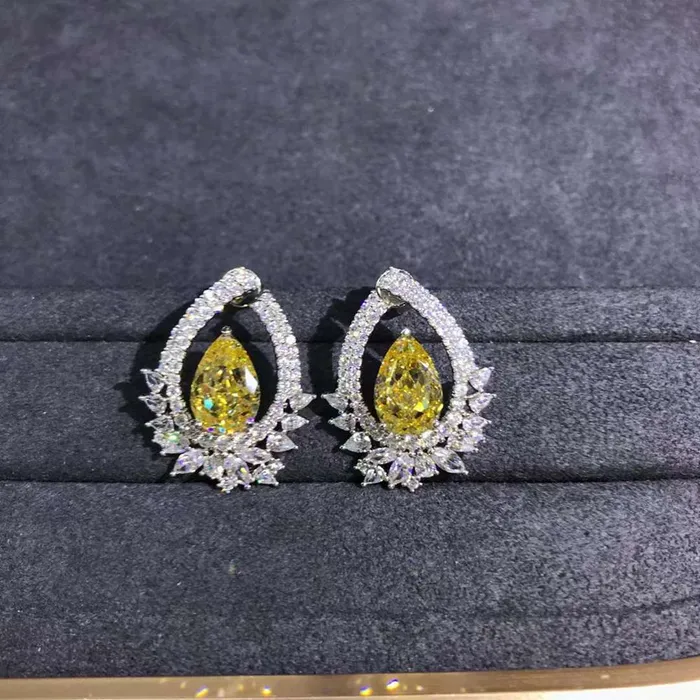 Earrings 4 Carat Pear Cut Floating Halo VVS Moissanite Stud Earrings Leyloon Jewelry