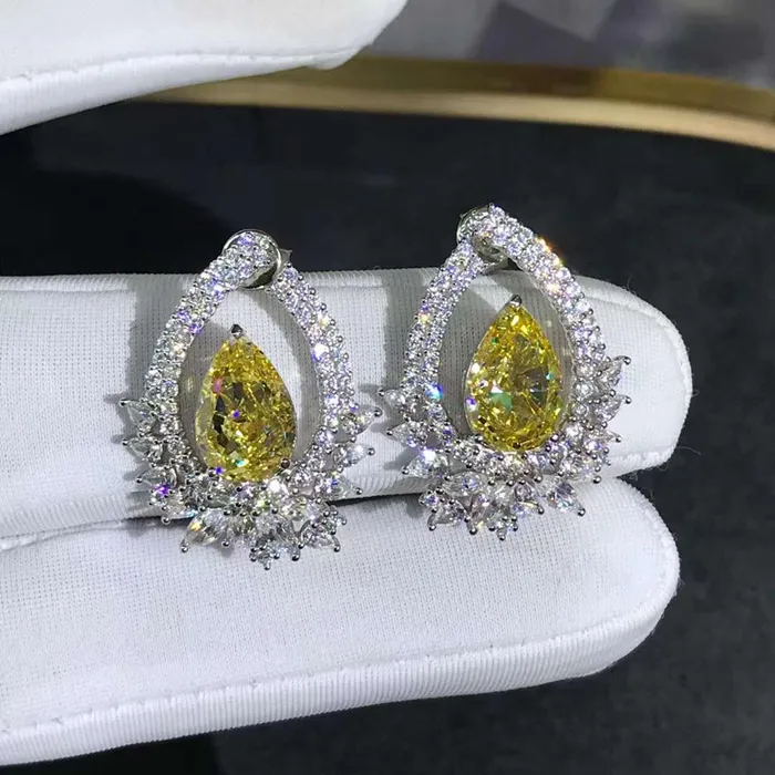 Earrings 4 Carat Pear Cut Floating Halo VVS Moissanite Stud Earrings Leyloon Jewelry