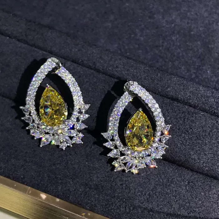 Earrings 4 Carat Pear Cut Floating Halo VVS Moissanite Stud Earrings Leyloon Jewelry