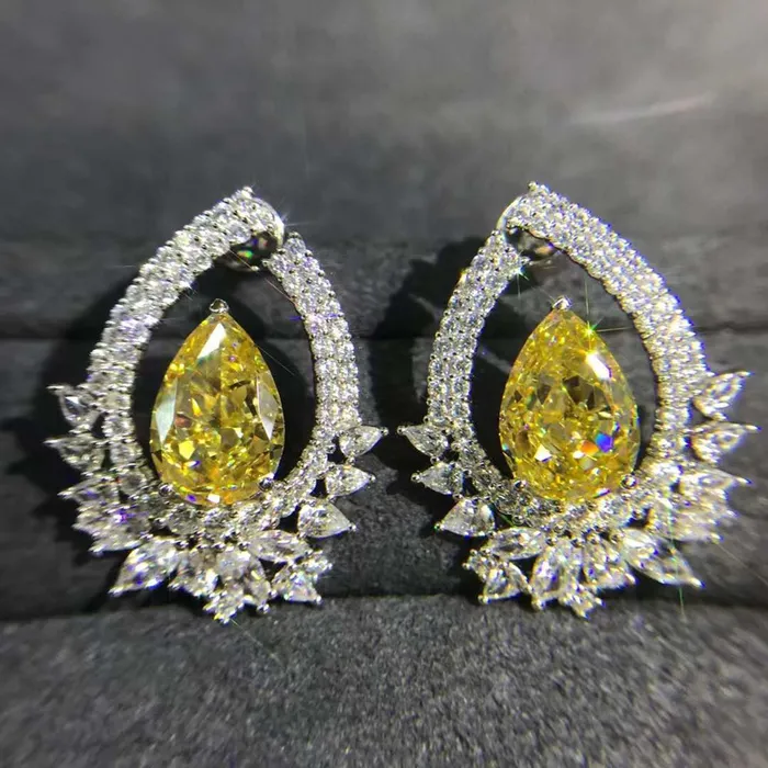 Earrings 4 Carat Pear Cut Floating Halo VVS Moissanite Stud Earrings Leyloon Jewelry