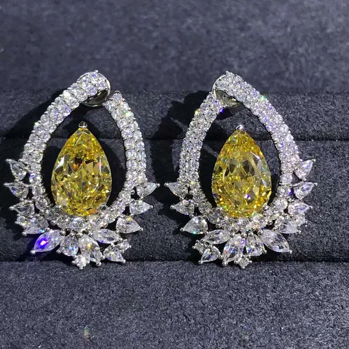 Earrings 4 Carat Pear Cut Floating Halo VVS Moissanite Stud Earrings Leyloon Jewelry