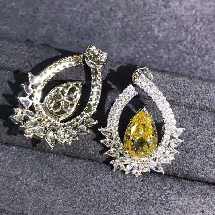 Earrings 4 Carat Pear Cut Floating Halo VVS Moissanite Stud Earrings Leyloon Jewelry