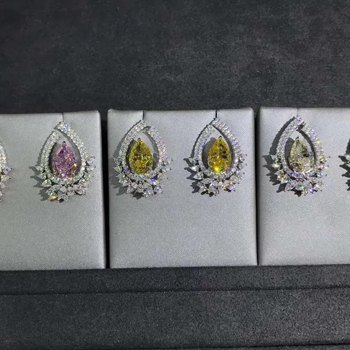 Earrings 4 Carat Pear Cut Floating Halo VVS Moissanite Stud Earrings Leyloon Jewelry