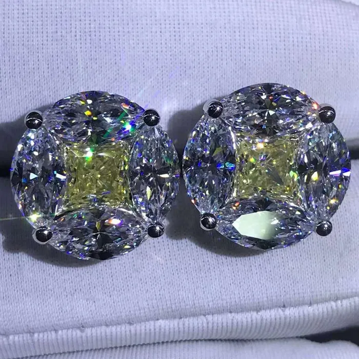 Earrings Leyloon Jewelry 55 Carat Yellow Radiant Colorless Marquise Halo Moissanite Stud Earrings