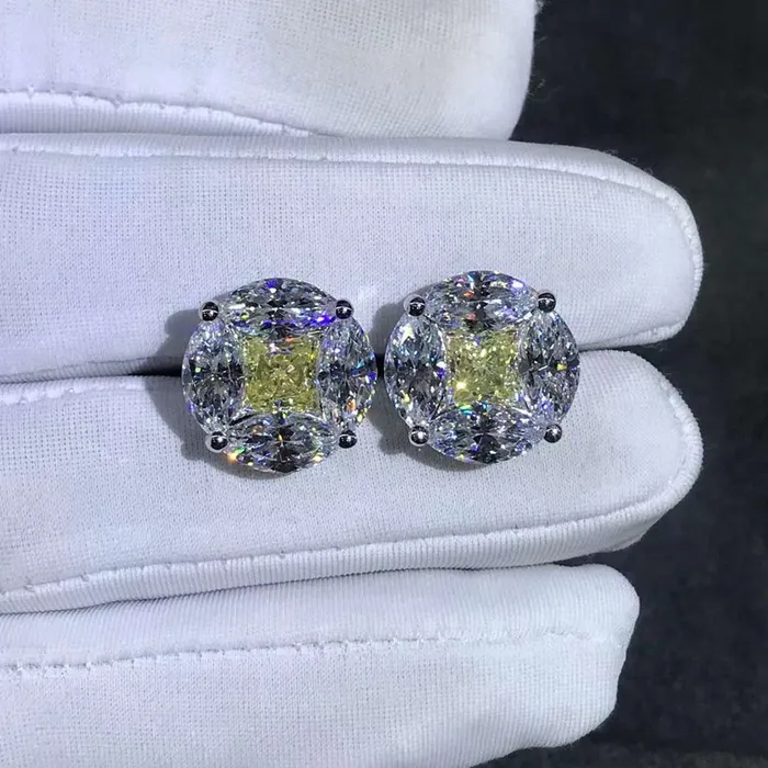 Earrings Leyloon Jewelry 55 Carat Yellow Radiant Colorless Marquise Halo Moissanite Stud Earrings