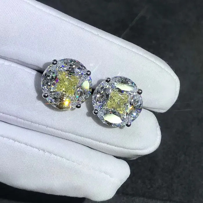 Earrings Leyloon Jewelry 55 Carat Yellow Radiant Colorless Marquise Halo Moissanite Stud Earrings