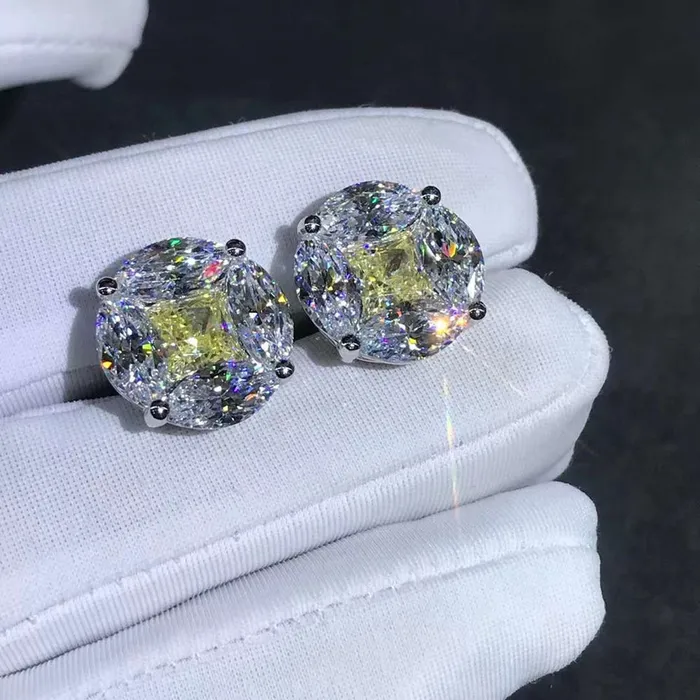 Earrings Leyloon Jewelry 55 Carat Yellow Radiant Colorless Marquise Halo Moissanite Stud Earrings