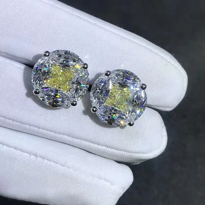 Earrings Leyloon Jewelry 55 Carat Yellow Radiant Colorless Marquise Halo Moissanite Stud Earrings