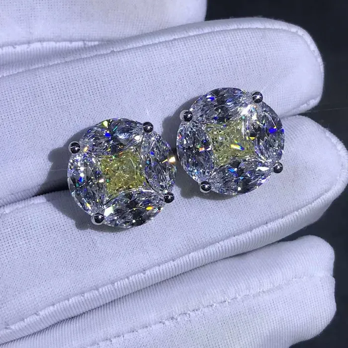 Earrings Leyloon Jewelry 55 Carat Yellow Radiant Colorless Marquise Halo Moissanite Stud Earrings
