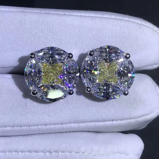 Earrings Leyloon Jewelry 55 Carat Yellow Radiant Colorless Marquise Halo Moissanite Stud Earrings