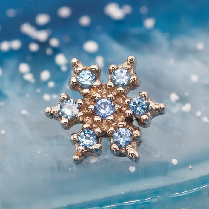 Earrings Micro Pave Snowflake Threaded End in Gold with Polar Sapphires Body Vision BVLA