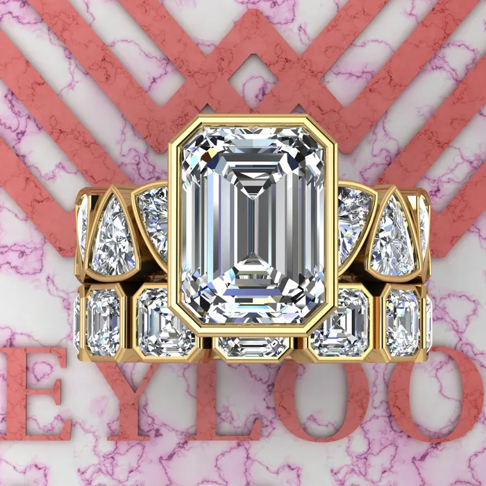 Rings Leyloon Jewelry 155 CTW Medium Emerald Cut TwoPiece Bridal D Color Bezel Moissanite Set