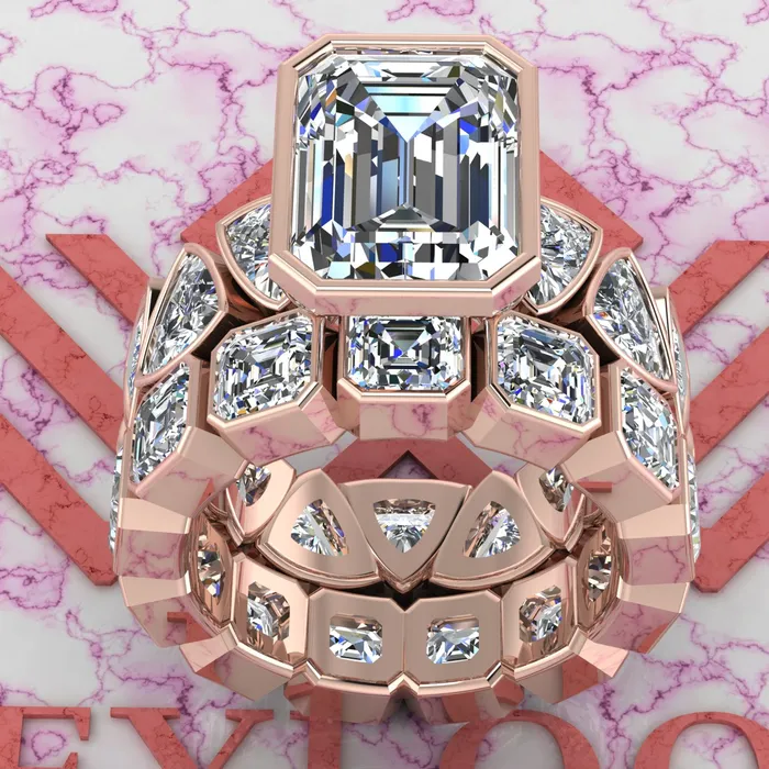 Rings Leyloon Jewelry 155 CTW Medium Emerald Cut TwoPiece Bridal D Color Bezel Moissanite Set
