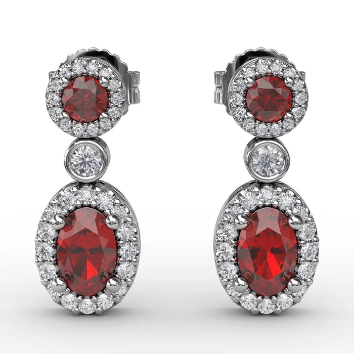 Ruby Diamond Halo Drop Earrings Fana Earrings