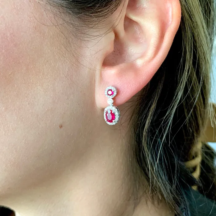 Ruby Diamond Halo Drop Earrings Fana Earrings Ruby Diamond Halo Drop Earrings Fana Earrings