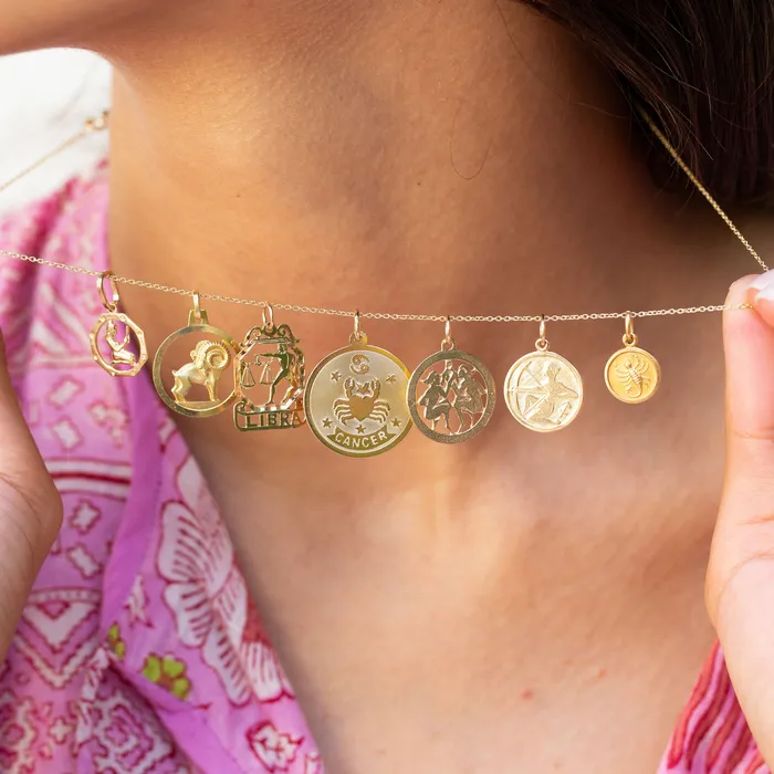 Vintage Cancer 14K Gold Disc Zodiac Charm Earrings