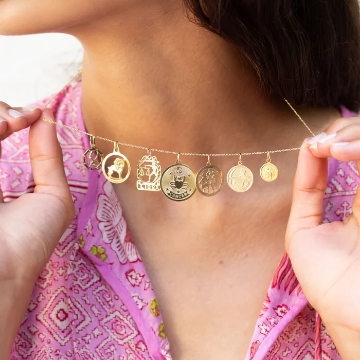 Vintage Cancer 14K Gold Disc Zodiac Charm Earrings