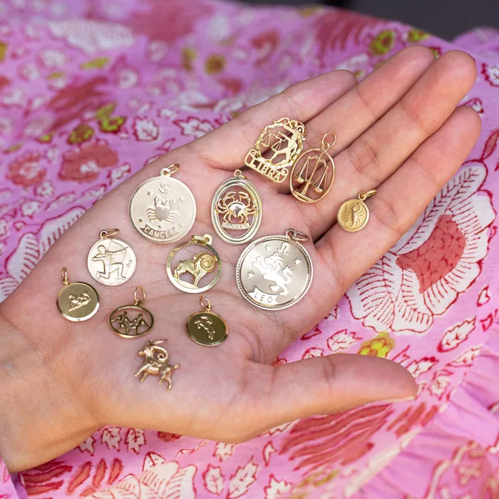 Vintage Cancer 14K Gold Disc Zodiac Charm Earrings