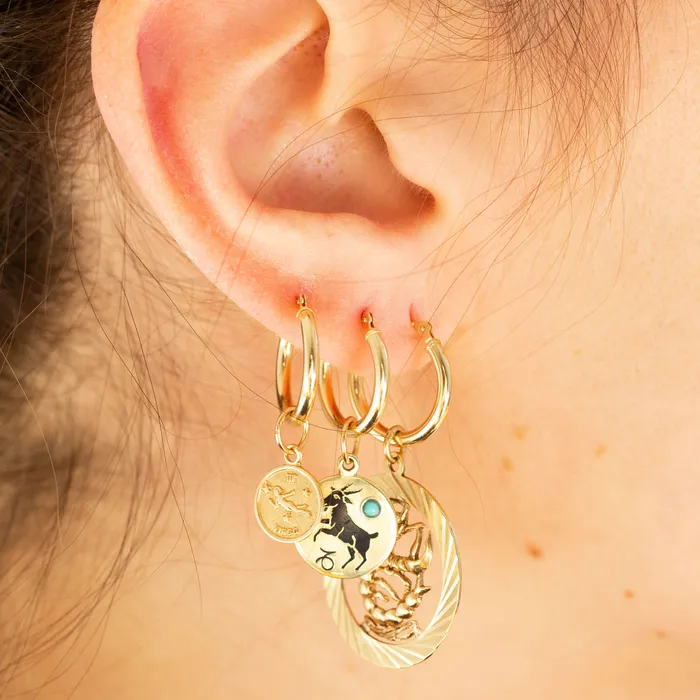 Vintage Cancer 14K Gold Disc Zodiac Charm Earrings