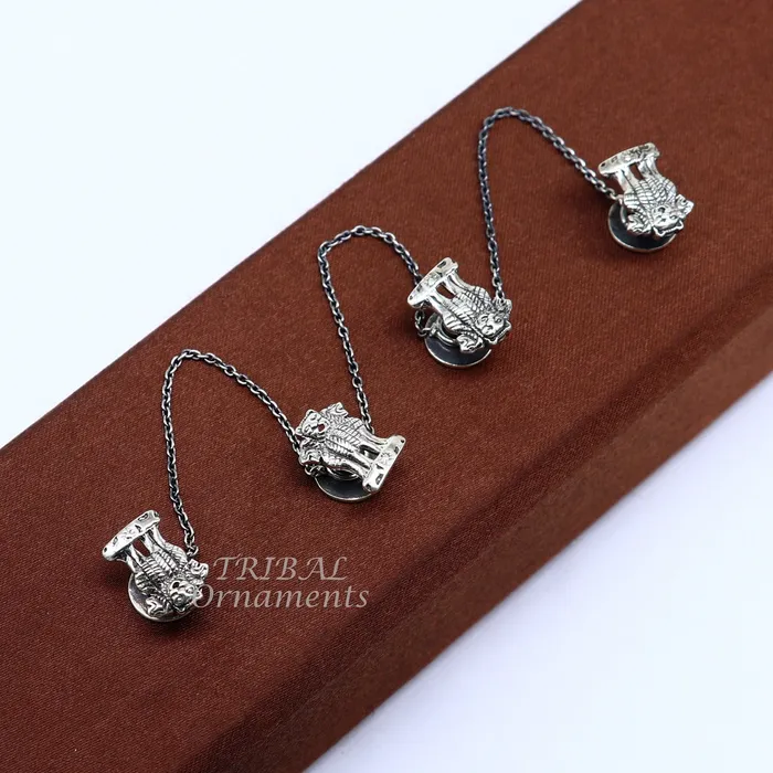 925 Sterling silver handmade amazing Indian national symbol Satyamev Jayate design buttons for mens kurta best gifting accessories btn09 TRIBAL ORNAMENTS Rings