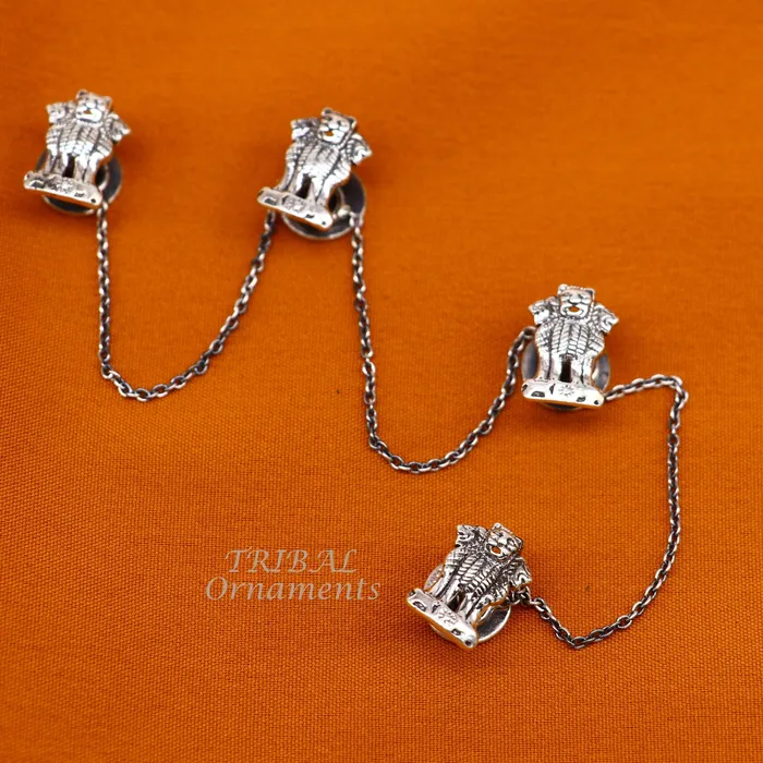 925 Sterling silver handmade amazing Indian national symbol Satyamev Jayate design buttons for mens kurta best gifting accessories btn09 TRIBAL ORNAMENTS Rings