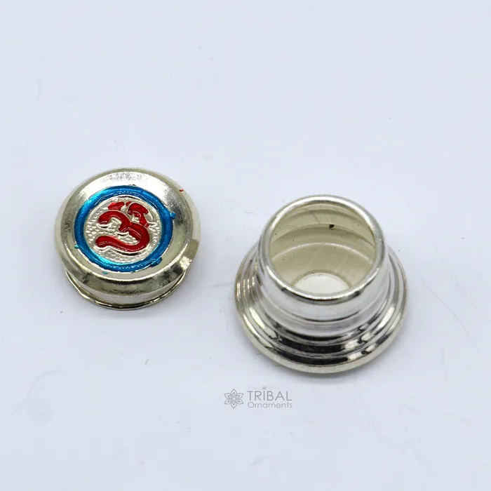 999 pure silver trinket box kajal box brides round shape box Aum design box container tobacco box eyeliner Sindur box gifting stb804 TRIBAL ORNAMENTS Rings