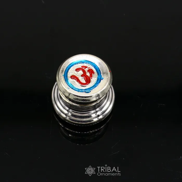 999 pure silver trinket box kajal box brides round shape box Aum design box container tobacco box eyeliner Sindur box gifting stb804 TRIBAL ORNAMENTS Rings