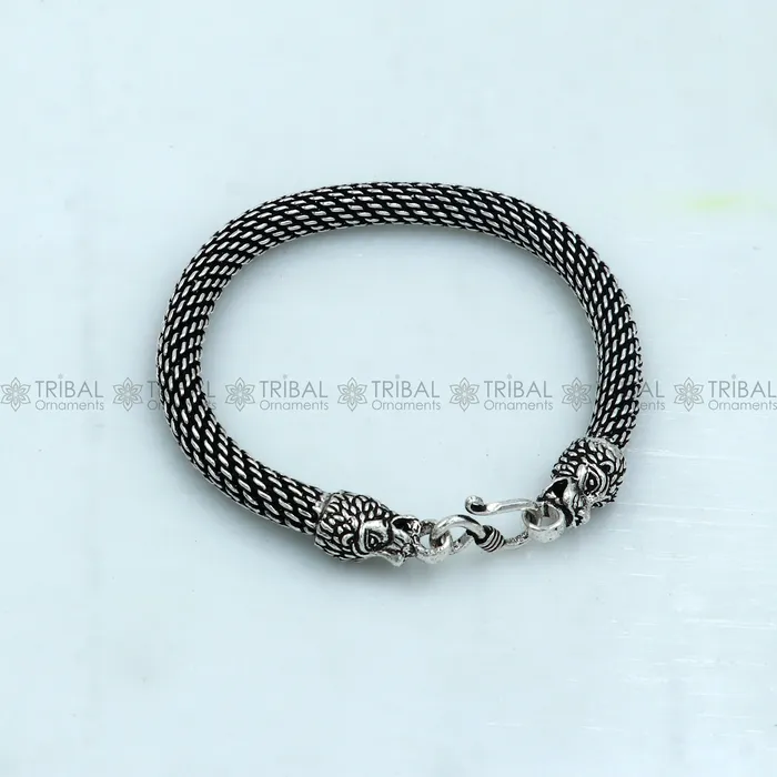 Bracelets 925 Sterling silver handmade solid lion face design chain bracelet flexible bracelet unisex jewelry from india sbr762 TRIBAL ORNAMENTS Bracelets 925 Sterling silver handmade solid lion face design chain bracelet flexible bracelet unisex jewelry from india sbr762 TRIBAL ORNAMENTS