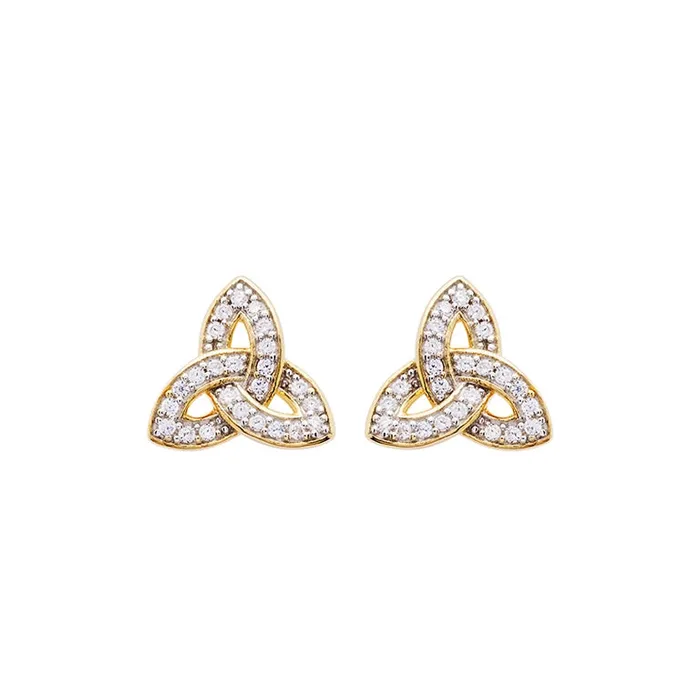 Earrings Shanore 14KT Gold Vermeil Stud Trinity Knot Earrings Adorned with White Cubic Zirconias