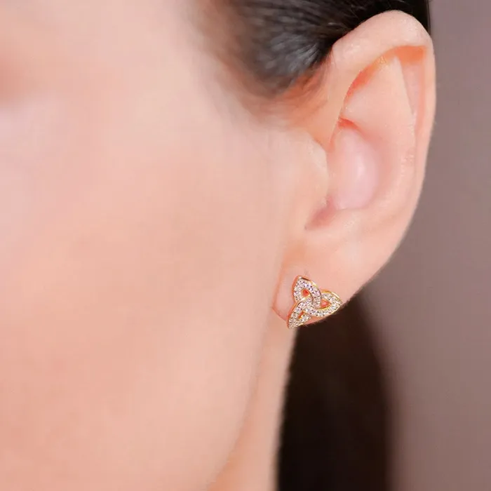 Earrings Shanore 14KT Gold Vermeil Stud Trinity Knot Earrings Adorned with White Cubic Zirconias