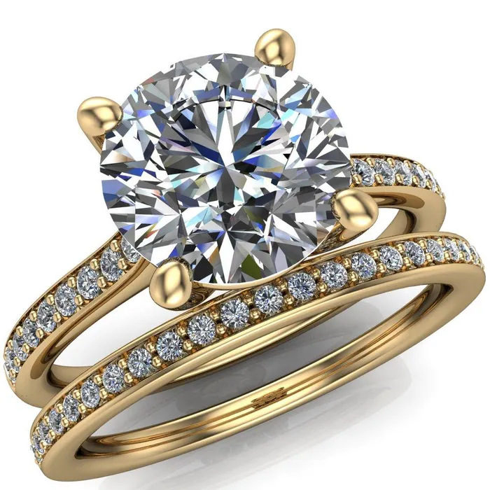 Fire Brilliance Cordelia Round Center Stone Exquisite 4 Prong Thin Diamond Row Sides Ring Rings