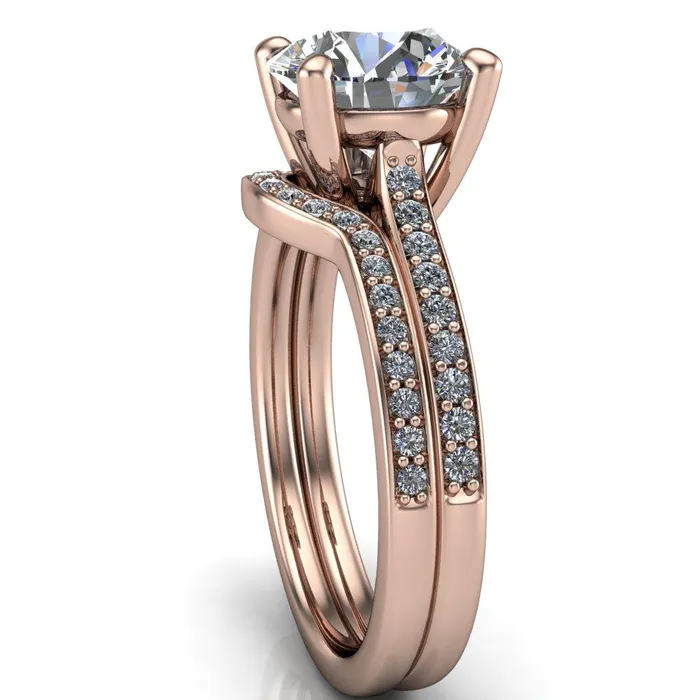 Fire Brilliance Cordelia Round Center Stone Exquisite 4 Prong Thin Diamond Row Sides Ring Rings
