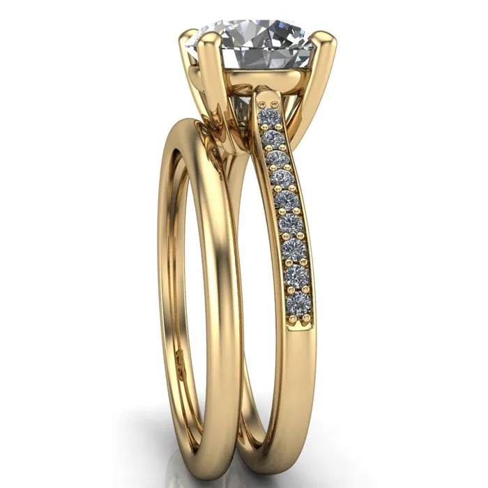 Fire Brilliance Cordelia Round Center Stone Exquisite 4 Prong Thin Diamond Row Sides Ring Rings