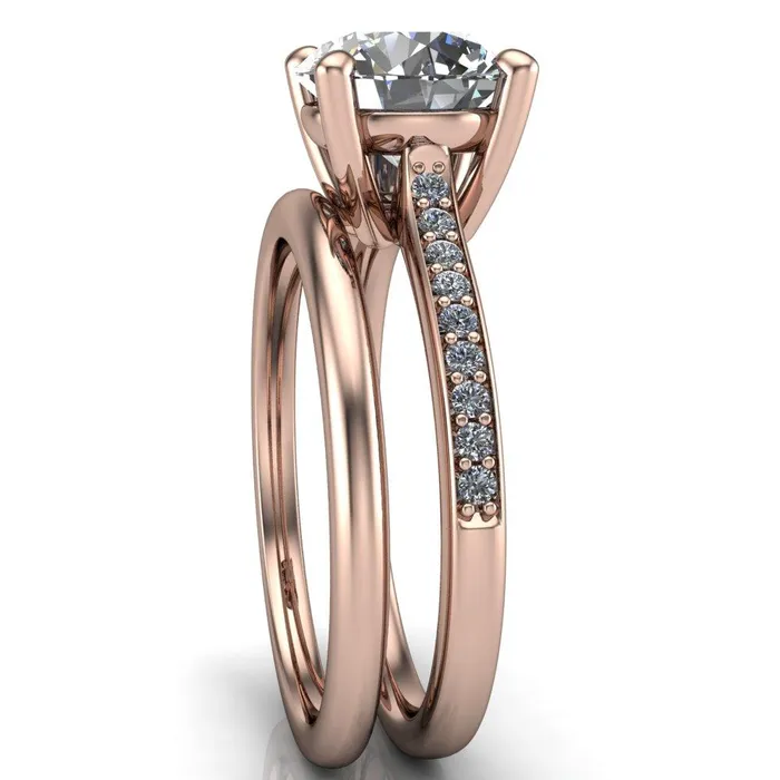 Fire Brilliance Cordelia Round Center Stone Exquisite 4 Prong Thin Diamond Row Sides Ring Rings