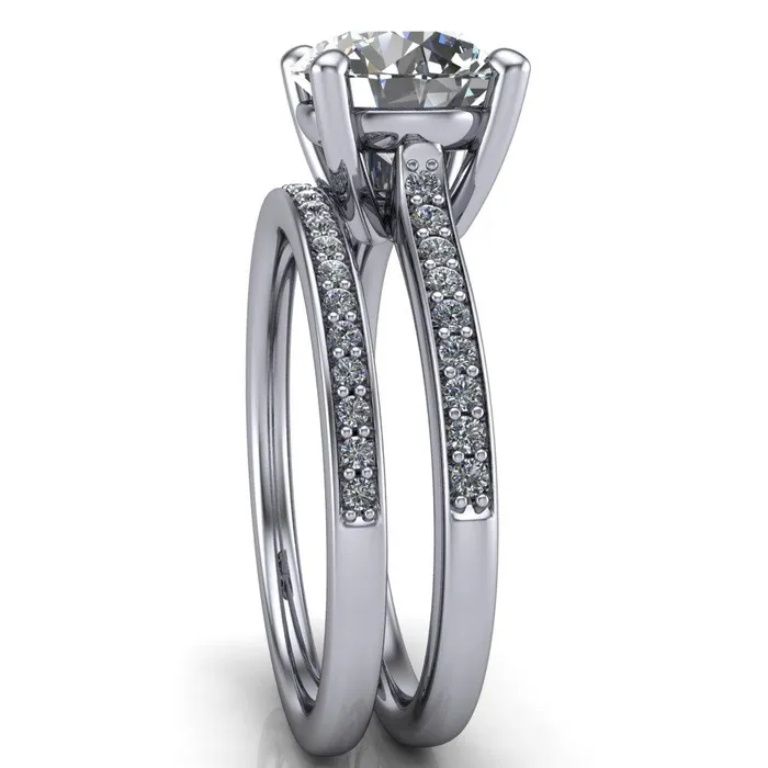 Fire Brilliance Cordelia Round Center Stone Exquisite 4 Prong Thin Diamond Row Sides Ring Rings