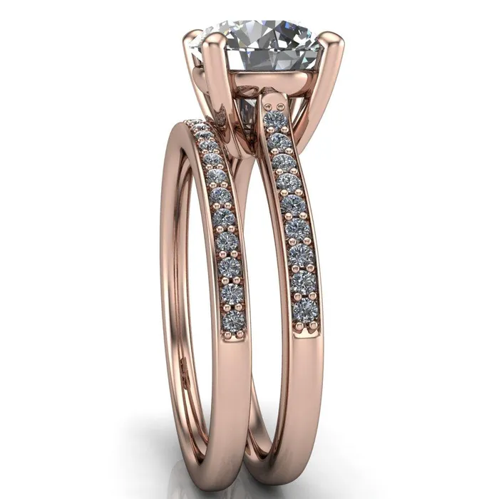 Fire Brilliance Cordelia Round Center Stone Exquisite 4 Prong Thin Diamond Row Sides Ring Rings