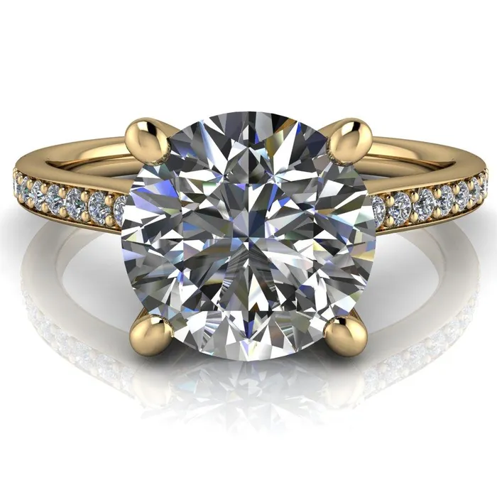 Fire Brilliance Cordelia Round Center Stone Exquisite 4 Prong Thin Diamond Row Sides Ring Rings