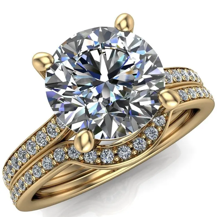 Fire Brilliance Cordelia Round Center Stone Exquisite 4 Prong Thin Diamond Row Sides Ring Rings