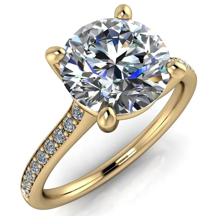 Fire Brilliance Cordelia Round Center Stone Exquisite 4 Prong Thin Diamond Row Sides Ring Rings