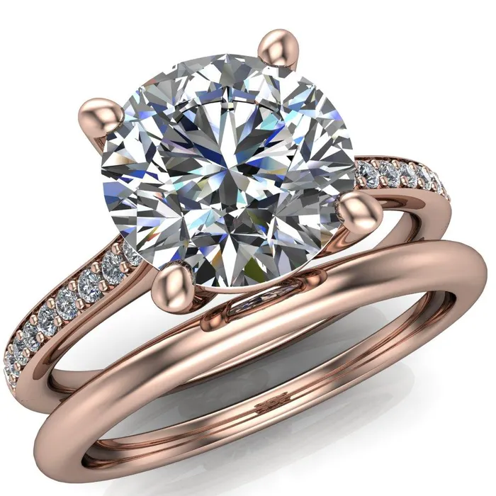 Fire Brilliance Cordelia Round Center Stone Exquisite 4 Prong Thin Diamond Row Sides Ring Rings