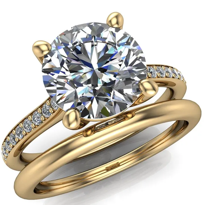 Fire Brilliance Cordelia Round Center Stone Exquisite 4 Prong Thin Diamond Row Sides Ring Rings