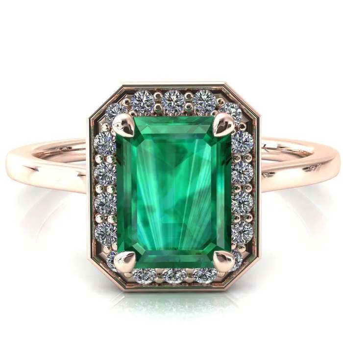 Fire Brilliance Rings Holly Emerald Emerald 4 Prong Pinpoint Floating Halo Scalloped Cathedral Ring