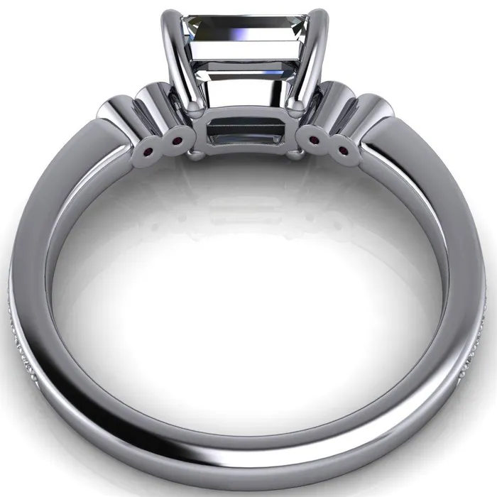 Fire Brilliance Rings Philippa Emerald Moissanite 4 Ruby Sides 4 Prong Under Bezel Multi Stone Engagement Ring